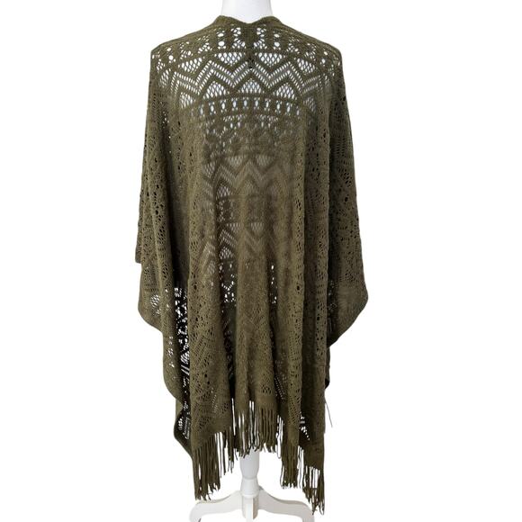 Torrid Shawl Ruana Women's One Size Plus 1X-4X Olive Green Pointelle Fringe - Picture 5 of 8